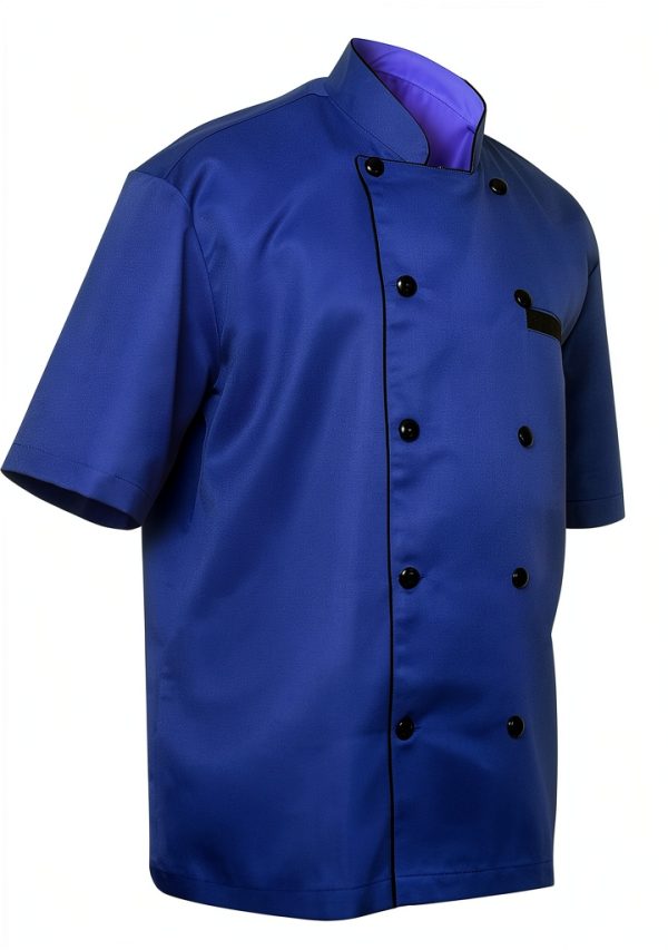 Chef Jacket Unisex Short Sleeve Black with Multi Contrast Piping S-6XL-2