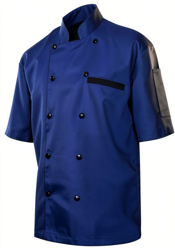 Chef Jacket Unisex Short Sleeve Black with Multi Contrast Piping S-6XL-1