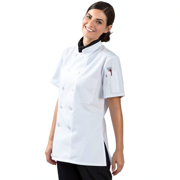 Uncommon Threads Women's Chef Coat Short Sleeve White Black Sizes-4