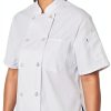 Uncommon Threads Women's Chef Coat Short Sleeve White Black Sizes-2