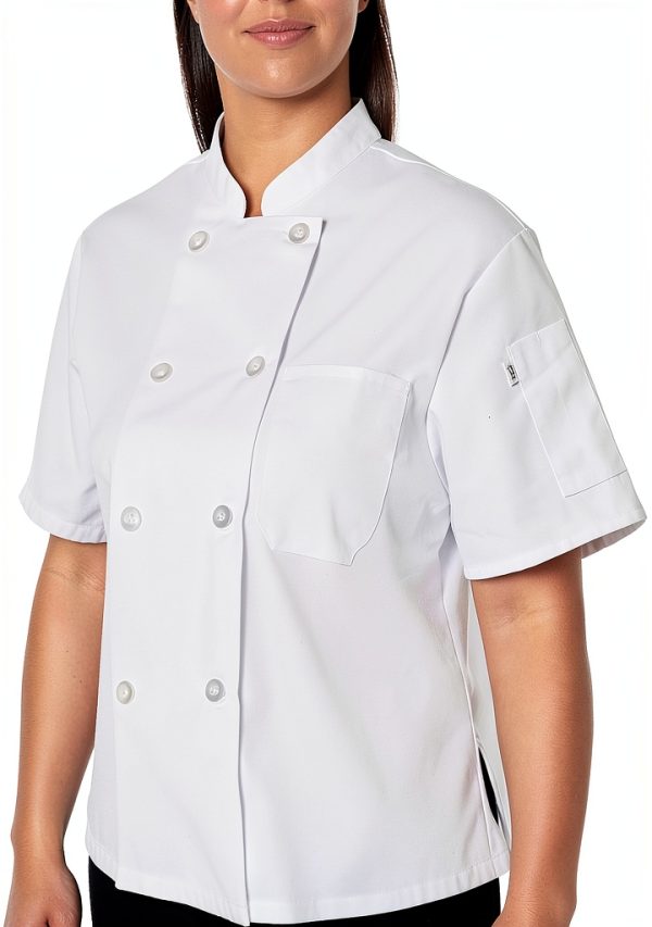 Uncommon Threads Women's Chef Coat Short Sleeve White Black Sizes-2