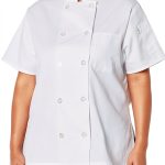 Uncommon Threads Women's Chef Coat Short Sleeve White Black Sizes-0
