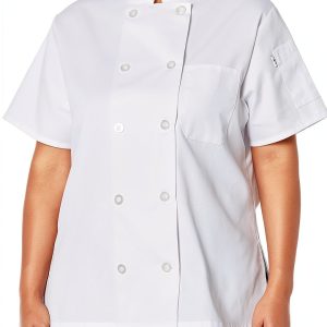 Uncommon Threads Women's Chef Coat Short Sleeve White Black Sizes-0