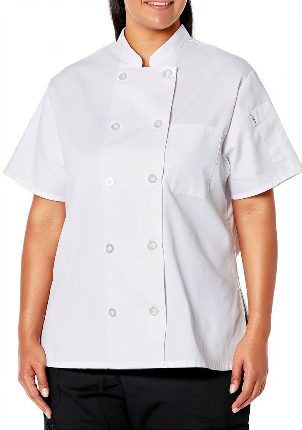 Uncommon Threads Women's Chef Coat Short Sleeve White Black Sizes-0